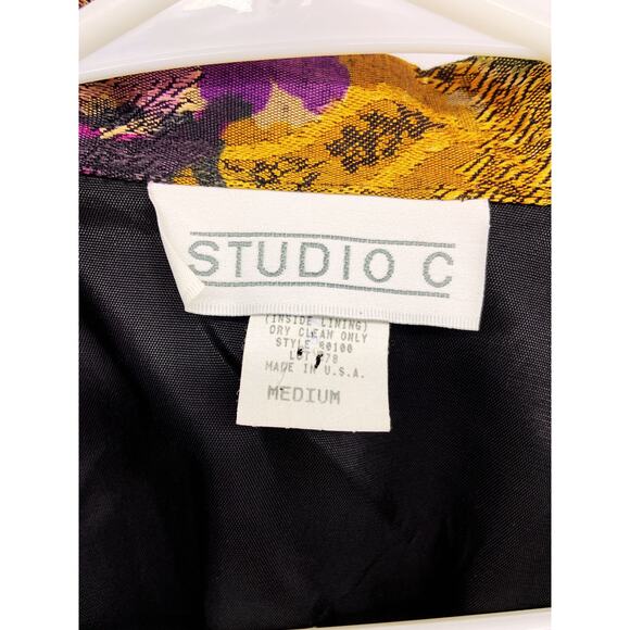 Vintage 80s Studio C Floral Satin Brocade Blazer Jacket Size M - Picture 5 of 6